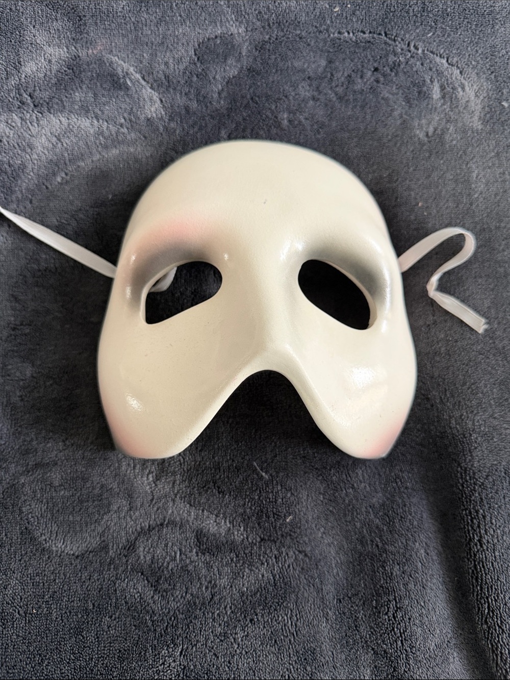 Vintage Phantom of the Opera White Half-Face Ceramic Masquerade Mask by Clay Art